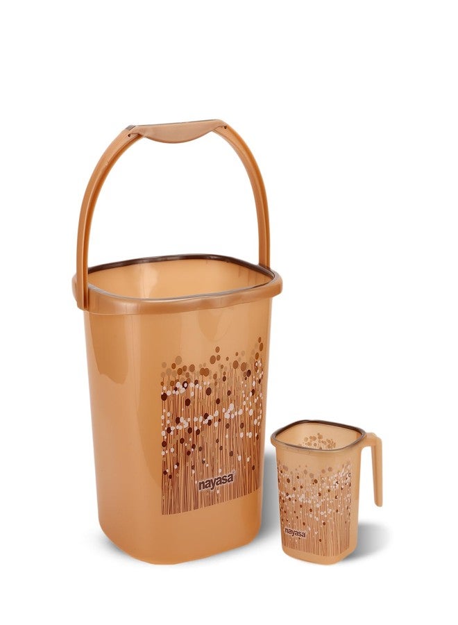 Nayasa Square Ring Funk Plastic Bucket Set for Bathroom | Bucket and Mug (18 Liters & 1.5 Liters) | Bathroom Set of 2 | Bathroom Accessories Set | Bathroom Bucket Set | Brown - Image 1